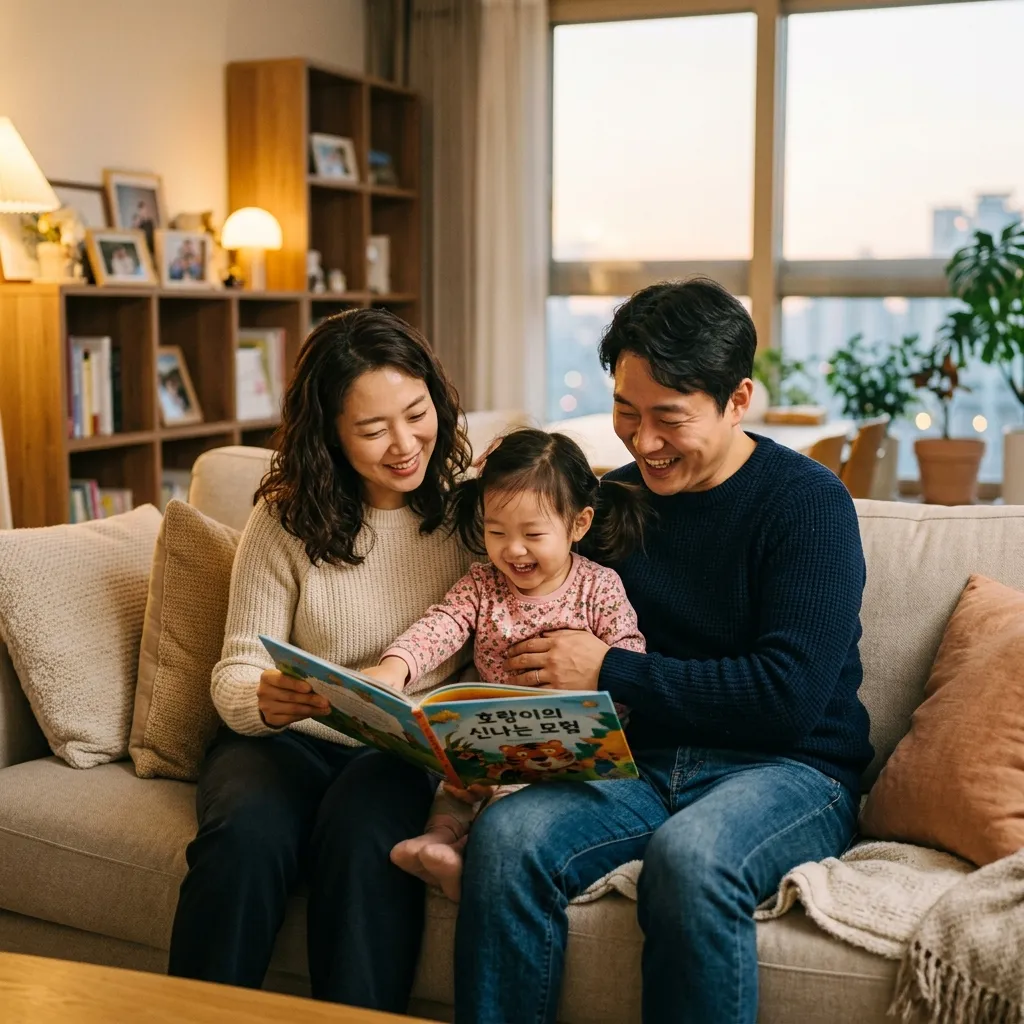Family reading a book